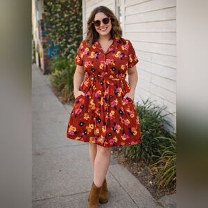 ModCloth 1X Retro Floral Shirt Dress Belted Plus Size Fall Boho